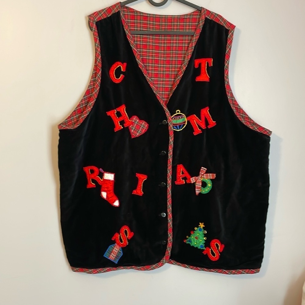 Christmas Plaid Velvet Ugly Vest Holiday Party size XXL
